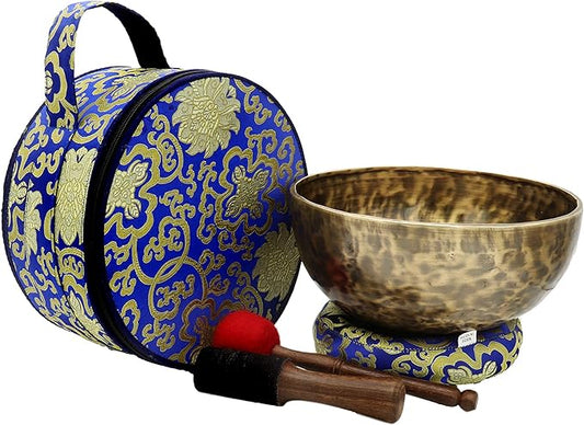 KHÜSI~ 10” Antique Hand-hammered Tibetan Singing bowl ~ Professional master -healing meditation bowls set, Meditation Kit for Chakra Healing and ZEN ~ Hand-made Percussion ~ Gift Set.