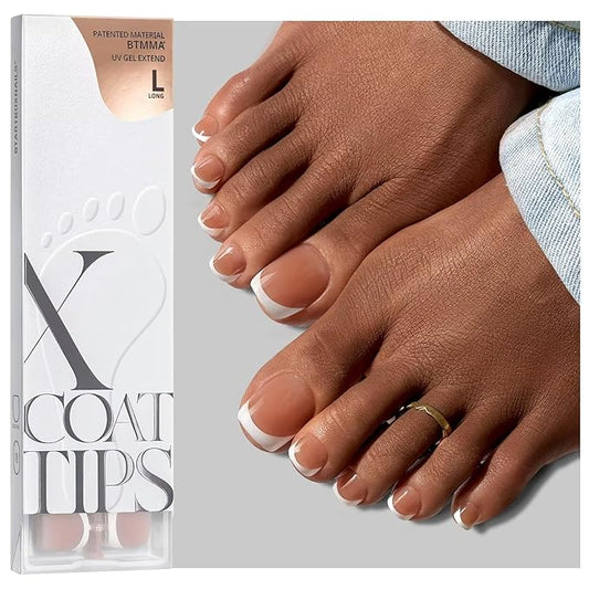 BTArtboxnails XCOATTIPS Toe Nail Tips - Upgrade Bigger Size French Tip Press On Toenails, Brown Soft Gel Toe Press On Nails, 150pcs Soak Off Fake Toe Nails Extensions
