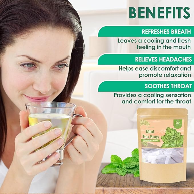 NHAT ANH FARM - Premium Peppermint Tea Bags, 40 Peppermint Tea Bags, 100% Natural Dried Mint Leaves, Naturally Sweet Herbal Tea, Sugar-Free, Caffeine-Free, No Additives.