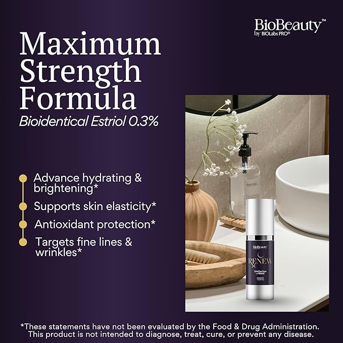 BIOBeauty Renew Night Cream – Bioidentical E3 .3% Advanced PM Face Cream with Retinol, Bakuchiol, Hyaluronic Acid & Niacinamide – Smooths, Firms & Hydrates Overnight for Youthful Radiance (1oz)