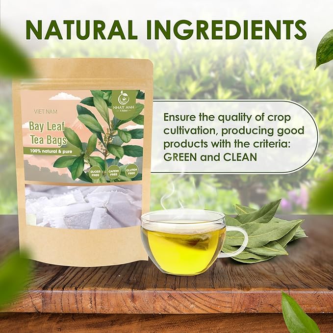NHAT ANH FARM - Premium Bay Leaf Tea Bags, 100 Tea Bags, 100% Natural Dried Bay Leaf, Sugar-Free, Caffeine-Free, No Additives. Herbal Infusion For Daily Wellness