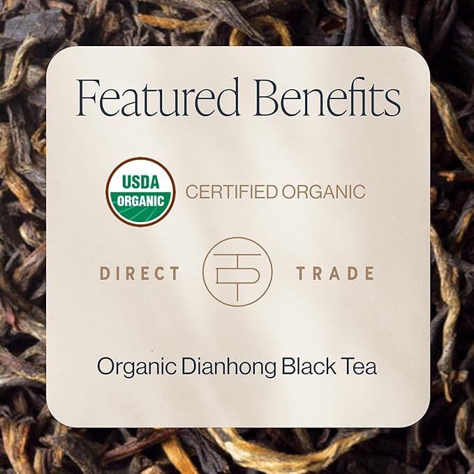 Rishi Tea Golden Yunnan Black Tea - Organic, Loose Leaf Tea, Smooth & Rich Ancient Chinese Tea, Energizing & Caffeinated - 16 Ounces, 56+ Servings