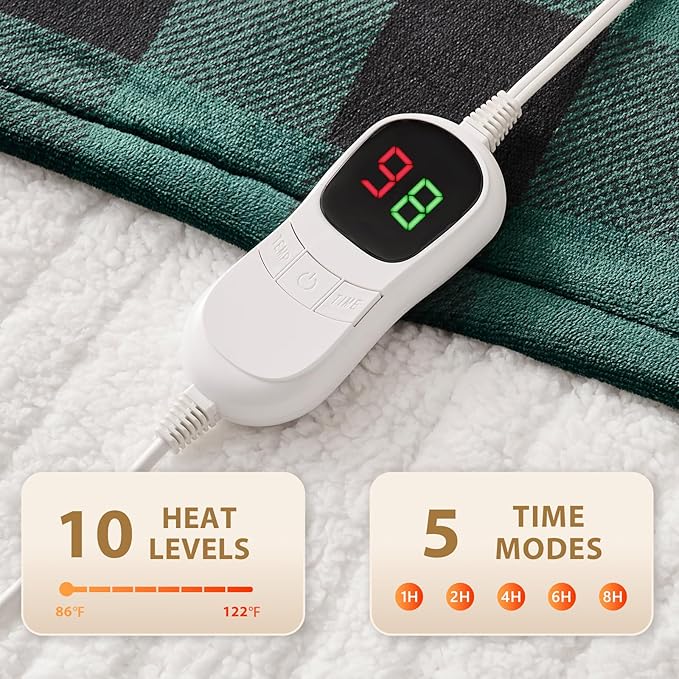 Homemate Electric Blanket Heated Throw - 50“x60“ Ultra Soft Cozy Flannel Heating Blanket with 10 Fast Heat Levels 8 Hours Auto Off Over-Heated Protection ETL Certification Keep Warm in Home Office