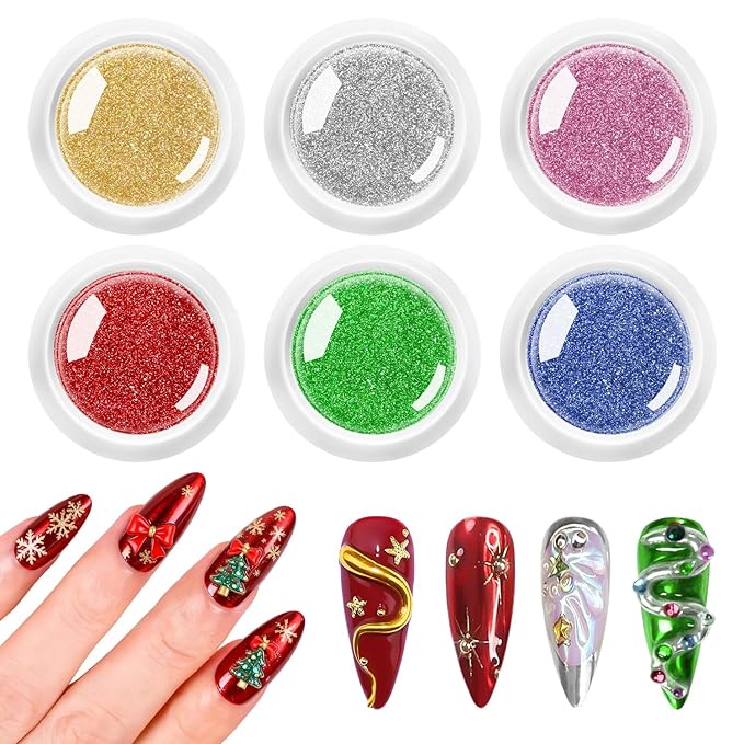 Chrome Nail Powder Set 6 PCS - Metallic Mirror Glitter Nail Art Decoration Powder,Professional Red Green Gold Blue Chrome Pigment for DIY Manicure,Salon Use