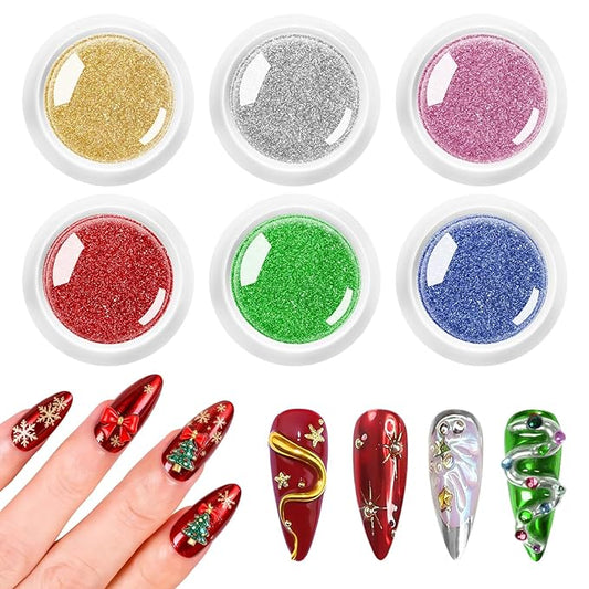 Chrome Nail Powder Set 6 PCS - Metallic Mirror Glitter Nail Art Decoration Powder,Professional Red Green Gold Blue Chrome Pigment for DIY Manicure,Salon Use