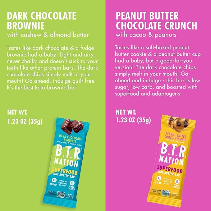 B.T.R. Nation Superfood Keto Protein Bars, Plant Based Vegan - Chocolate Lover's Super Pack | 24 Pack | Low Carb Food, Low Calorie, Gluten Free, No Sugar Alcohols, Boosted with Superfoods