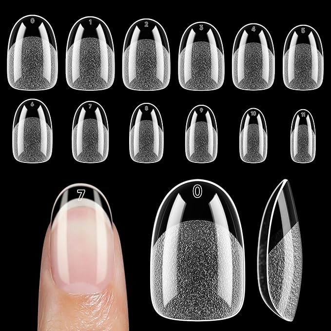 UNA GELLA Oval Round Nail Tips Pre-shaped Half Matte 120pcs Short Oval Round Soft Gel Nail Tips Full Cover Clear Acrylic Fake Nails for Press on Nail Extensions Home DIY Salon 12 Sizes