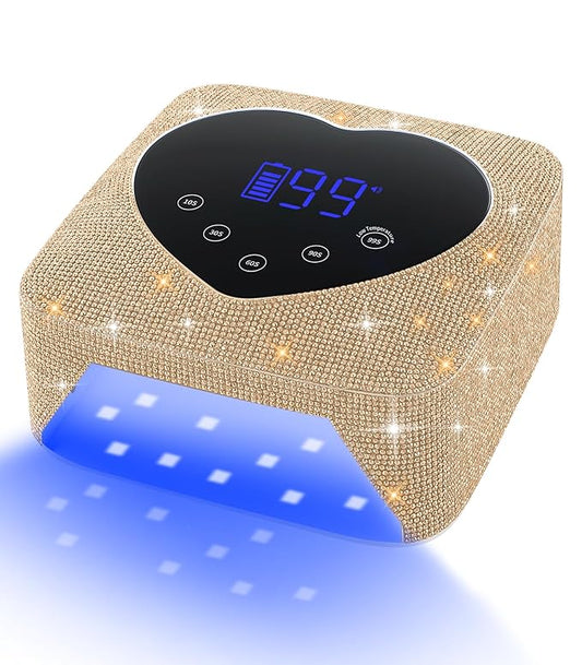 UV Light for Nails, 72W Cordless UV Nail Lamp for Gel Nails, Rechargeable Gold Diamond LED Dryer with 5 Timer Setting,Touch Control & Auto Sensor, Fast Light Curing Lamp for Salon & Home