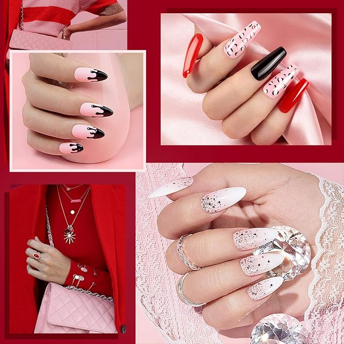 RARJSM Gel Nail Polish Kit, Glitter Rose Gold Silver Gel Polish, Pastel Pink Classic Red Black White Nail Polish Set, Curing Required Nail Art Manicure Salon 7.5ML Each Bottle