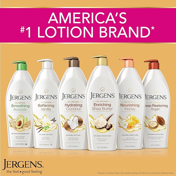 Jergens Shea Butter Hand and Body Lotion, Deep Conditioning Moisturizer, 3X More Radiant Skin, with Pure Shea Butter, Dermatologist Tested, 26.5 oz, 6 Pack