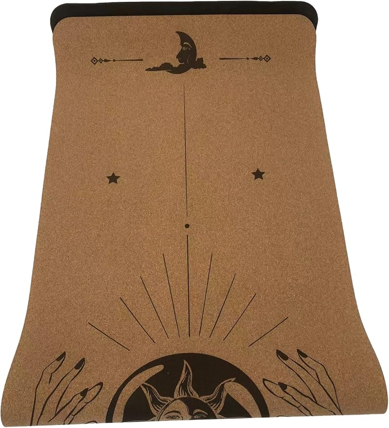 EKE Cork Yoga Mat with body Lines- Non-Slip Sweatproof Surface - 100% Recycleable Materials - Eco Friendly - Made of Cork & TPE - Ideal for Hot Yoga