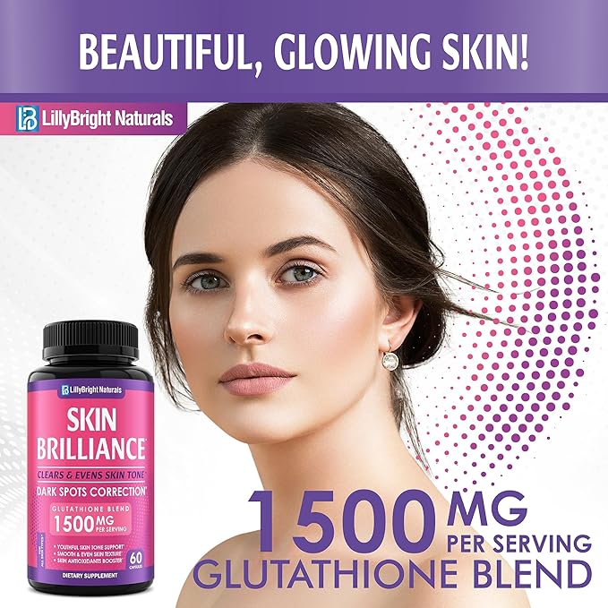 Glutathione Capsules - 1,500mcg L-Glutathione Supplement with Vitamin C - Skin Tone Enhancer - Targets Dark Spots & Acne Marks - Potent Antioxidant - 60 Skin Pills