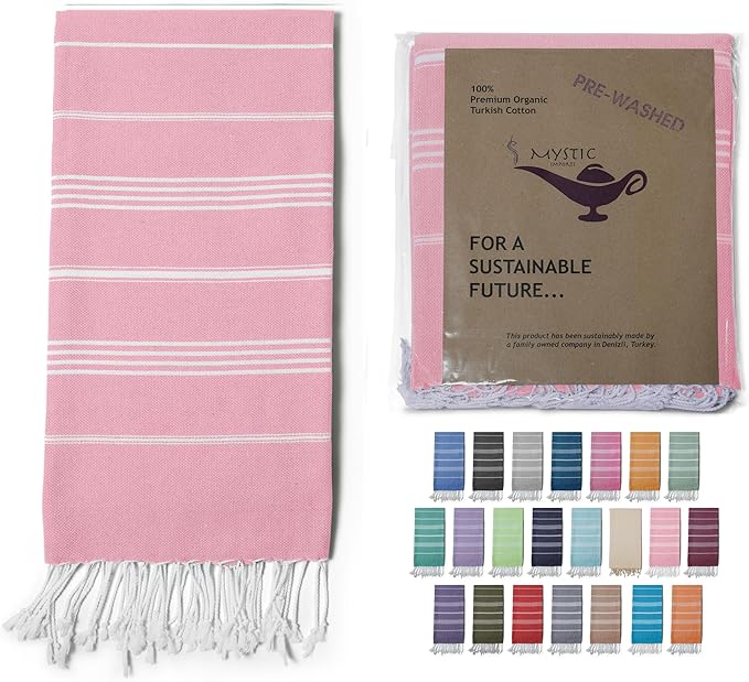 Turkish Beach Towel 100% Organic Cotton Extra Large Oversized (39 x 71 Inches) Quick Dry Sand Free Light Weight Prewashed for Bath Beach Gym Yoga Travel Towel Blanket (Pink Lemonade)