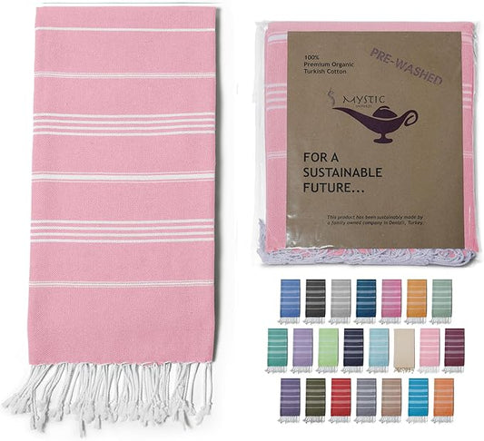 Turkish Beach Towel 100% Organic Cotton Extra Large Oversized (39 x 71 Inches) Quick Dry Sand Free Light Weight Prewashed for Bath Beach Gym Yoga Travel Towel Blanket (Pink Lemonade)