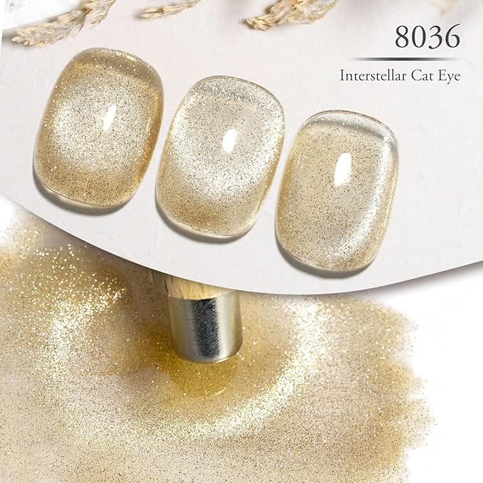 CANNI 8 Pcs 9 ML Cat Eye Gel Nail Polish Set, Jelly Pink Red Purple Blue Black Glitter Cat Eye Gel Polish Kit with Magnet Shimmer Colors Soak Off Manicure Salon DIY Gifts