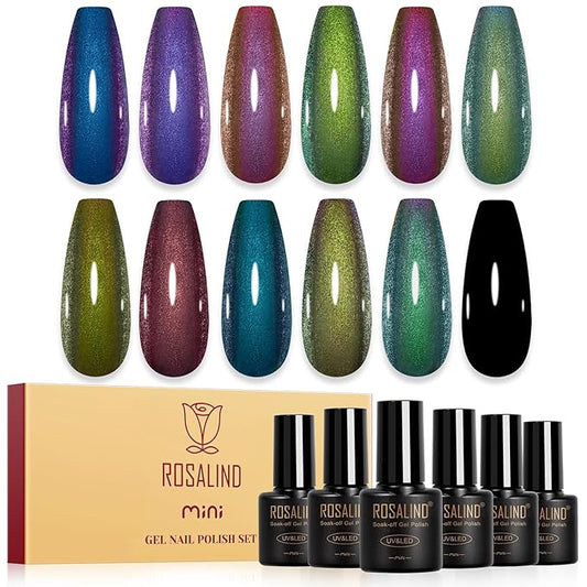 ROSALIND Chameleon Gel Polish - 12 Colors Aurora Shimmer Gel Nail Polish Set Multicolor Gradient Effect Soak Off UV Set Sparkle Chrome Nail Art Collection Manicure Gift for Women