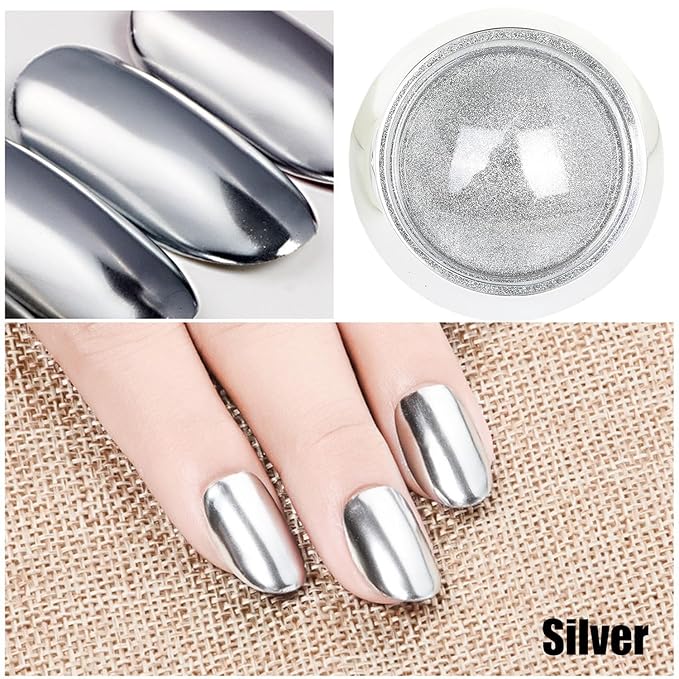 Gold Silver Chrome Nail Powder, Mirror Metallic Gel Chrome Powder Pigment for Nail Art Decoration
