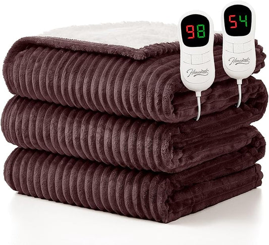 Homemate Electric Heated Blanket Queen Size - 84"x90" Heating Blanket Queen Size Dual Control 1/2/4/6/8 Hours Auto-Off 10 Heat Level Over-Heat Protection Soft Flannel Sherpa ETL Certification