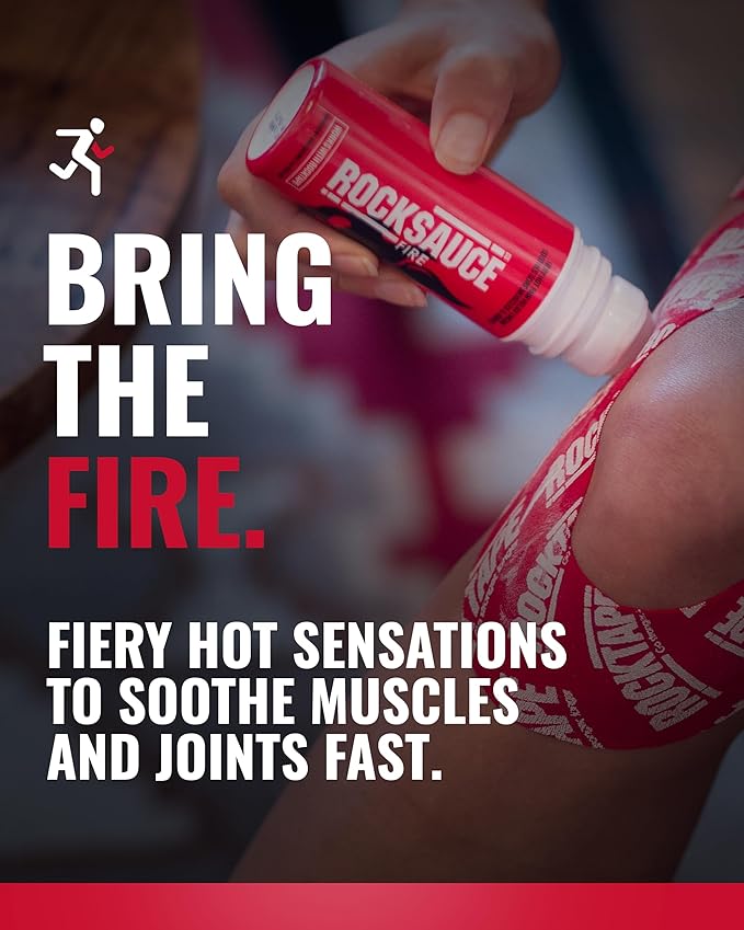 RockSauce Fire, 3 oz Roll-On - Easy to use Pain Relief Cream - Capsaicin & Menthol Formula Relieves Muscle & Joint Pain - Works w/ RockTape - No-Mess Applicator - Dye-Free, Won't Stain Clothes