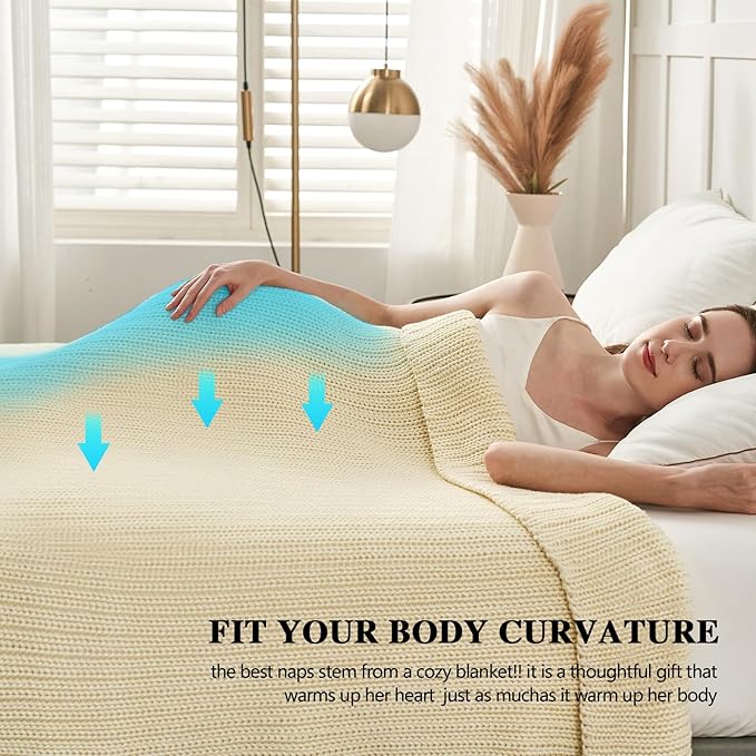 L'AGRATY Knitted Weighted Blanket - 50"x60", 10lbs Cooling Chunky Knit, Braided Crochet Throw with Thick Cable Yarn, Machine Washable