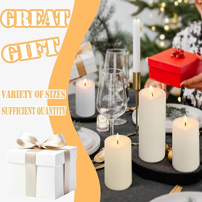 36 Pcs Ivory Pillar Candles Bulk Set，2x3 2x6 2x8 Inch - 12 Each Size，Hurricane Candles，Dripless Unscented Smokeless，Gives You a Better Atmosphere When Organizing Wedding or Event Party.