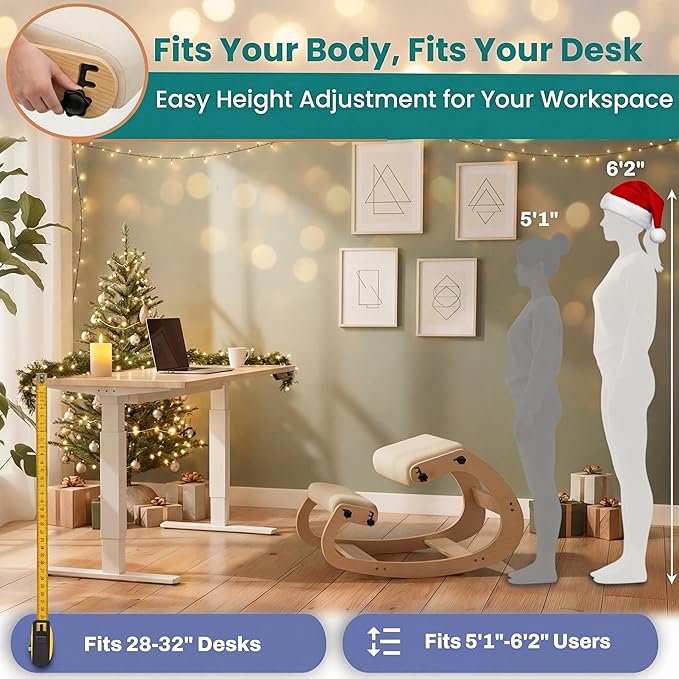 NYPOT Ergonomic Kneeling Chair with Adjustable Seats - Knee Chair for Posture Correction & Kneel Rocking Stool for Desk - Back Pain Relief for Home and Office, Supports 250 pounds - 5 Years Warranty