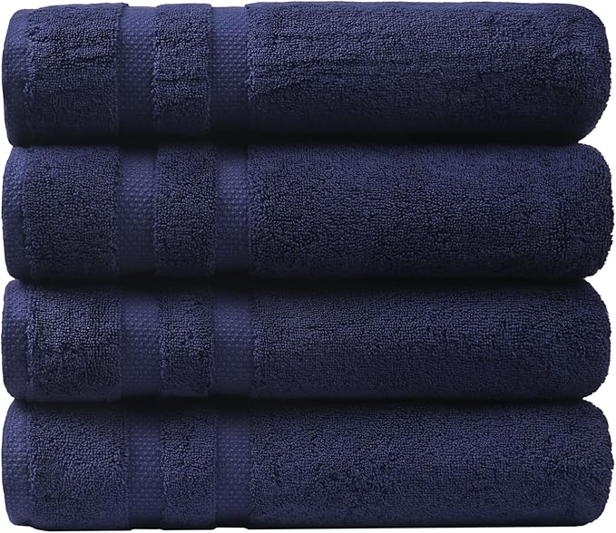 SOFE H&L | Olea Luxury Cotton Turkish Bath Towels Set of 4 Navy Blue | Premium, Soft, Durable, Absorbent | Hotel Quality Plush Towels and Thick Towel Sets