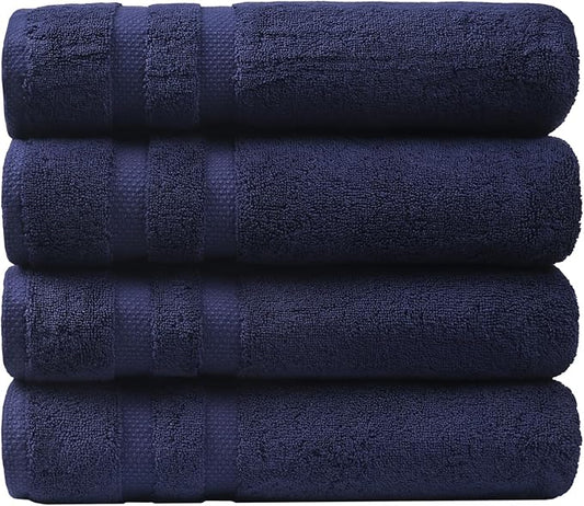 SOFE H&L | Olea Luxury Cotton Turkish Bath Towels Set of 4 Navy Blue | Premium, Soft, Durable, Absorbent | Hotel Quality Plush Towels and Thick Towel Sets