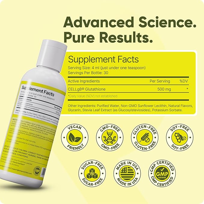 Liposomal Glutathione Liquid – 500mg Advanced Antioxidant Support – Cellular Health & Detox – High Absorption Formula – Vegan, Non-GMO, Citrus Flavor – 4 fl oz, 30 Servings