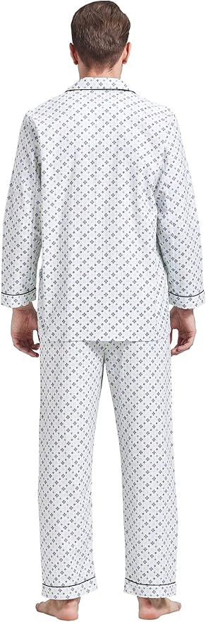 GLOBAL Men's Pajamas Sets 100% Cotton Flannel Sleepwear Long-Sleeve top & Bottom