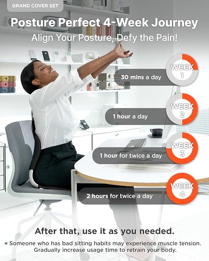 curble Grand(Extra Wide&Sturdy) Cover Set – Ergonomic Back Support Chair with Detachable Cover, Lumbar Support for Posture Correction & Lower Back Pain Relief, Perfect for Home & Office(Set Black)