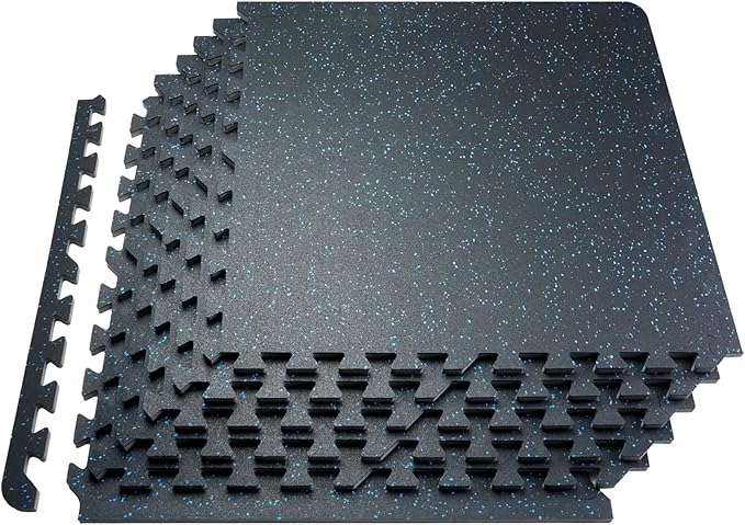 VEVOR 0.56 Inch Thick Gym Floor Mats, Rubber Top with EVA Foam, 25" x 25" Gym Flooring Workout Mats, Interlocking Puzzle Gym Mats for Gym, Home, Garage