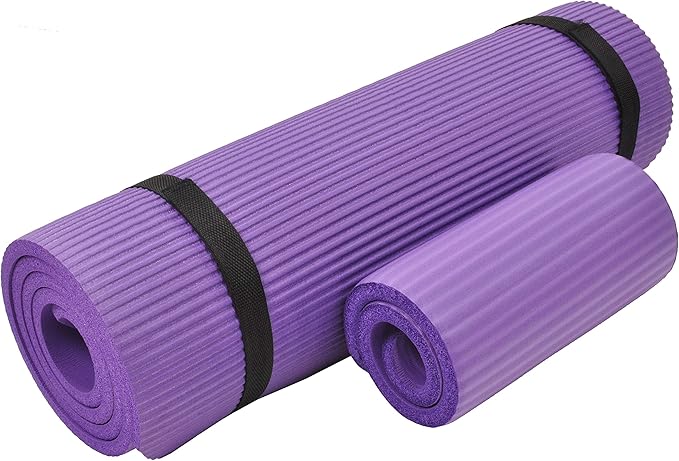 Fitvids 1/2-Inch Extra Thick High Density Anti-Tear Exercise Yoga Mat with Knee Pad and Carrying Strap, Multiple Colors