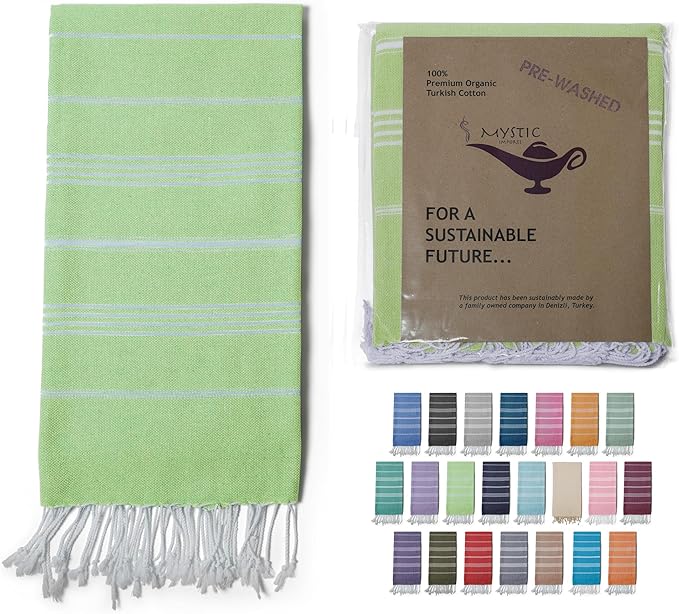 Turkish Beach Towel 100% Organic Cotton Extra Large Oversized (39 x 71 Inches) Quick Dry Sand Free Light Weight Prewashed for Bath Beach Gym Yoga Travel Towel Blanket (Pistachio Green)