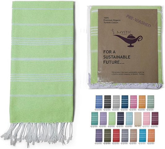 Turkish Beach Towel 100% Organic Cotton Extra Large Oversized (39 x 71 Inches) Quick Dry Sand Free Light Weight Prewashed for Bath Beach Gym Yoga Travel Towel Blanket (Pistachio Green)