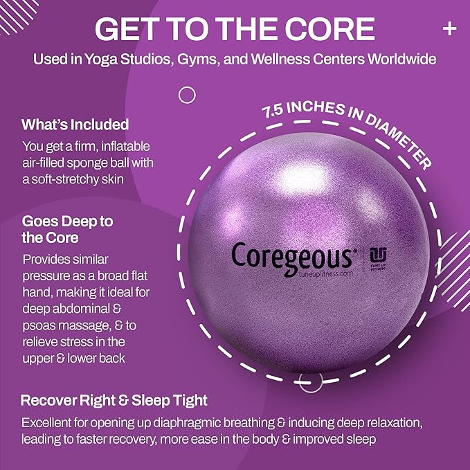 Tune Up Fitness Coregeous Ball – 7.5″ Inflatable Therapy Ball for Core Activation, Psoas & Abdominal Release, Mobility Training & Recovery (Iris)