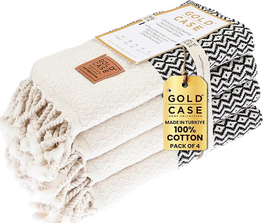 Gold CASE Turkish Hand Towels for Bathroom Set of 4–20x40''–100% Cotton Bathroom Hand Towels – Zeus Towel for Spa, Face, Tea & Dishcloth – Decorative Cloth – Black