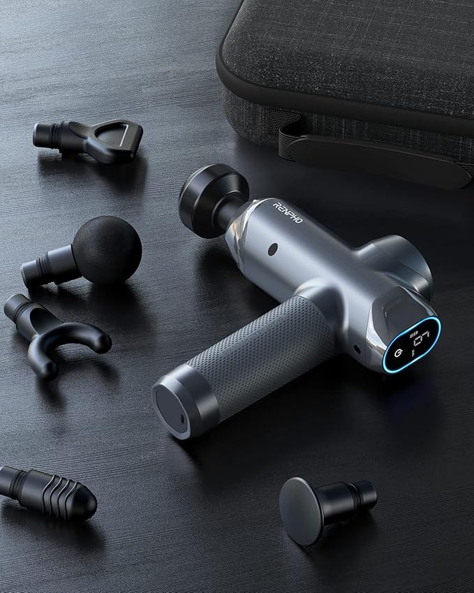 RENPHO Massage Gun Deep Tissue with 12mm Amplitude, Percussion Muscle Massage Gun, Portable Electric Handheld Massager Gun, LED Touch Display Carry Case Power