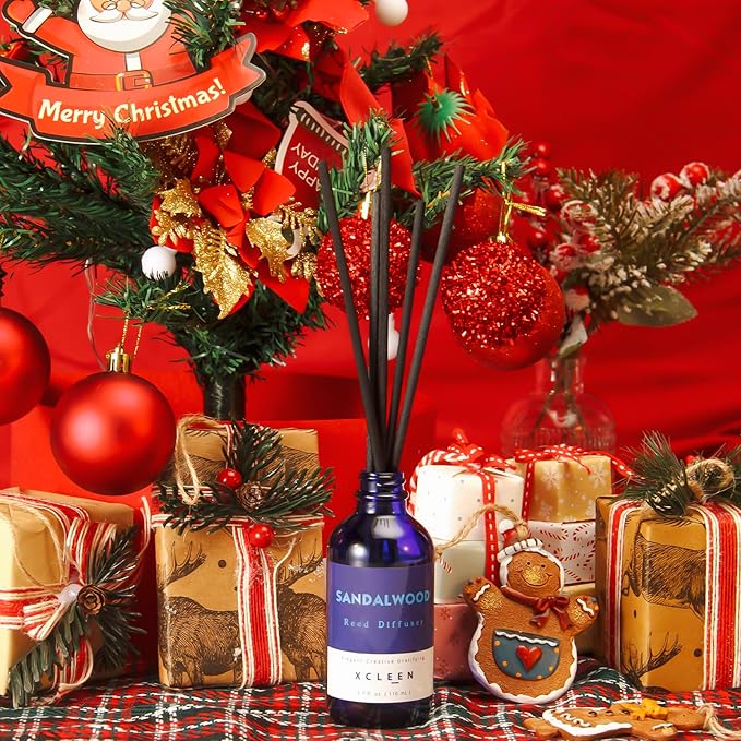 Reed Diffuser Set with Sticks, Sandalwood Scented Oil Diffuser for Bathroom, Room Fresheners, Home Fragrance Bedroom Office Decor & Gift