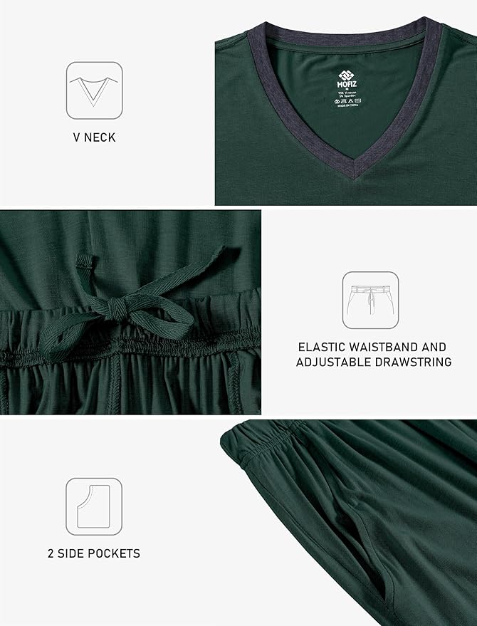 JINSHI Men's Pajama Sets Sleepwear Nightwear Lightweight Quick Dry Soft 2 Piece Long Sleeve Mens Loungewear Sets with Pocket