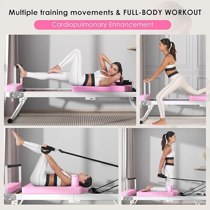 DlandHome Pilates Reformer, Foldable Pilates Reformer Machine with Springs & Resistance, Suitable for Advanced and Beginners Users Adjustable Pilates Equipment for Full-Body Home Workout Up to 330 lbs