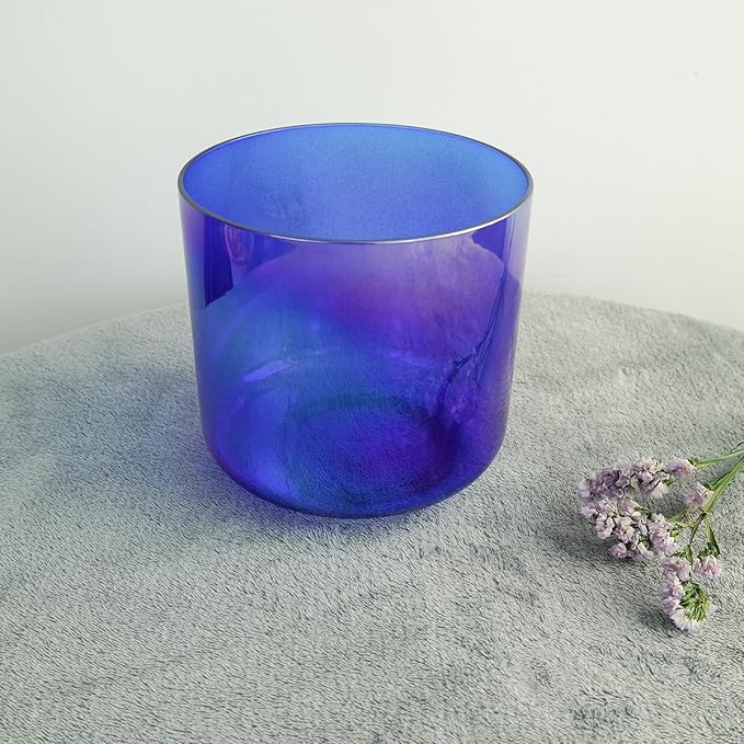 Hye-eun Cosmic Light Clear Crystal Singing Bowl G Note 6 Inch Quartz Sound Throat Chakra Blue Transparent Bowl Mallet & O-ring are Included
