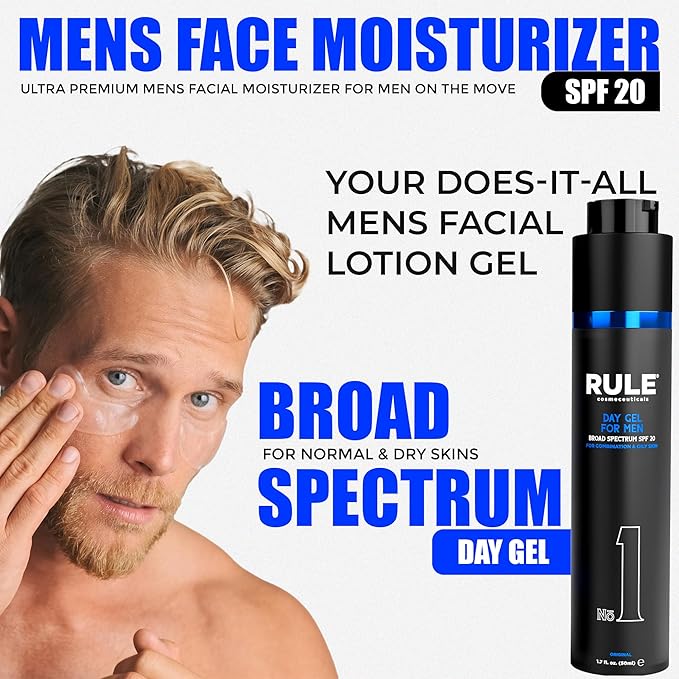 No.1 Day Gel for Men, 10-in-1 Anti-Aging Face Moisturizer to Reduce Wrinkles, SPF 20, Collagen, Vitamins B, C & E - Combination & Oily Skin - Original, 50 mL