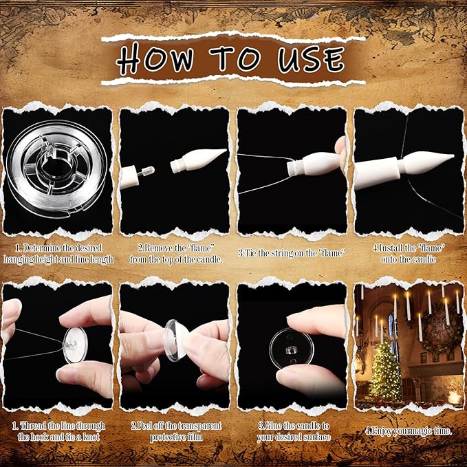 24PCS Floating Candles with Wand, Magic Hanging Candles, Flickering Warm Light LED Taper Flameless Candles with Wand Remote for Halloween,Christmas Party Decorations Indoor Deco,Bset Gift.