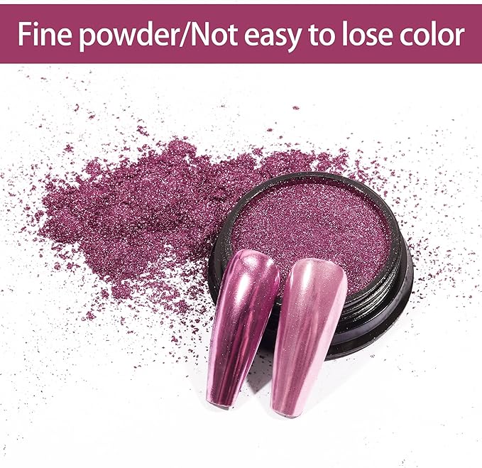 Artdone Chrome Nail Powder, Dark Rose Red Iridescent Aurora Powder Metallic Mirror Effect Pigment Pearlescent Mermaid Pigment Pearl Glitter Dust Kit, Nail Art Decoration, Resin Craft