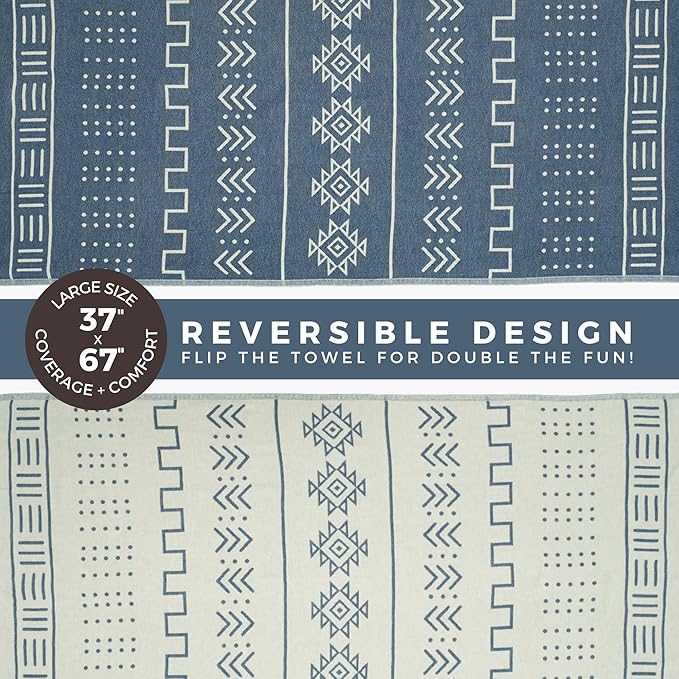 FESHKA Sand Proof Turkish Beach Towel – Oversized, Quick Dry & Lightweight Travel Towel - 100% Organic Cotton Beach Blanket - Perfect for Bath, Pool & Picnic | Pathfinder (Dark Blue)