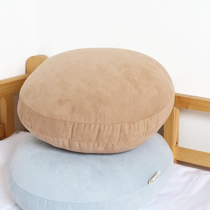 Round Throw Pillows Down-Like Polyester Filling Super Soft Ultra Fluffy Feather-Like Touching Decorative Circle Floor Cushion for Couch Bed Sofa Office Car, 1 Piece (16x16 Inches, Khaki)