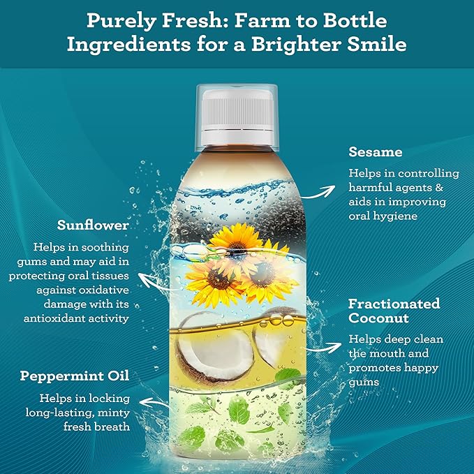 GuruNanda Original Oil Pulling Mouthwash, Promotes Deep Cleaning, With Coconut & Sesame for Teeth & Gum Health & Fresh Breath, ALcohol-free, 3X8.45 Fl Oz