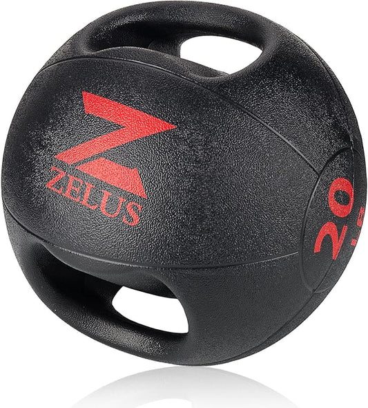 ZELUS Medicine Ball with Dual Grip| 10/20 lbs Exercise Ball |Weight Ball with Handles| Textured Grip Exercise Ball |Strength Training| Core Workouts