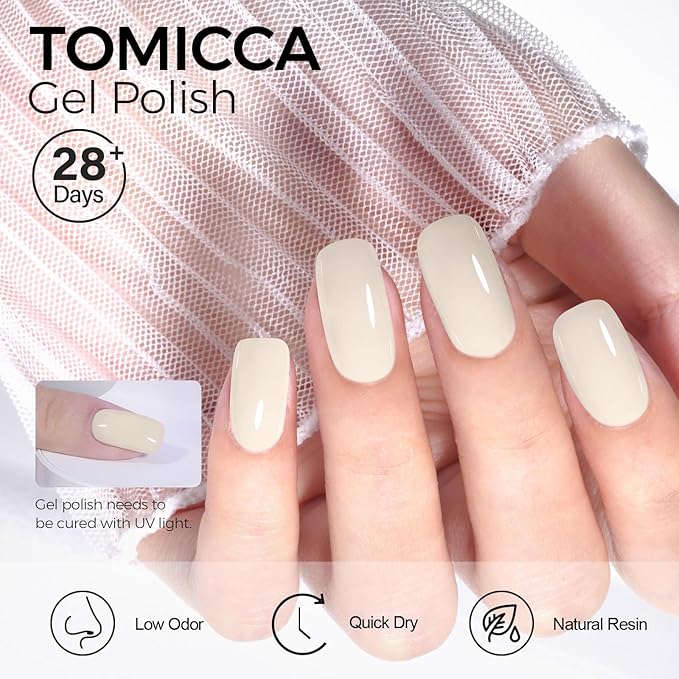 TOMICCA Milky White Gel Polish, Light Pink Gel Polish, Nude Nail Polish Gel, Bubble Bath Gel Nail Art Manicure Salon DIY